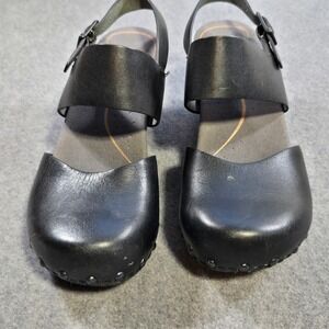 Dansko Thea Black Cut Out Heel Clog Sandals Size 36 Studded Leather Mary Jane